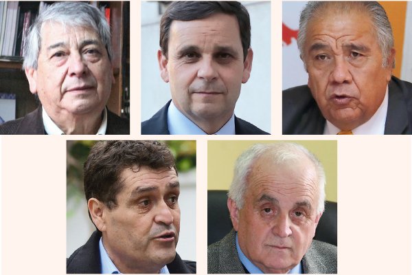 <p>Arturo Martínez presidente de la Central de Trabajadores de Chile (CTCh); Alfonso Swett Presidente de la Confederación de la Producción y del Comercio (CPC); Oscar Olivos presidente de la Central Autónoma de Trabajadores (CAT); Segundo Steilen presidente de la Unión Nacional de Trabajadores (UNT); Juan Araya vicepresidente de la Confederación de Micro, Pequeñas y Medianas Empresas (Conapyme).</p>