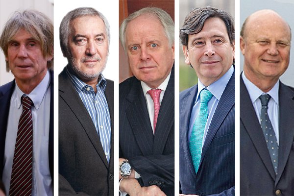 <p>Hernan Büchi Buc en Falabella. Jorge Salvatierra Pacheco en Entel. Jorge Desormeaux Jiménez en Viña Concha y Toro. Laurence Golborne Riveros en Ripley. Mateo Budinich Diez en Sonda.</p>