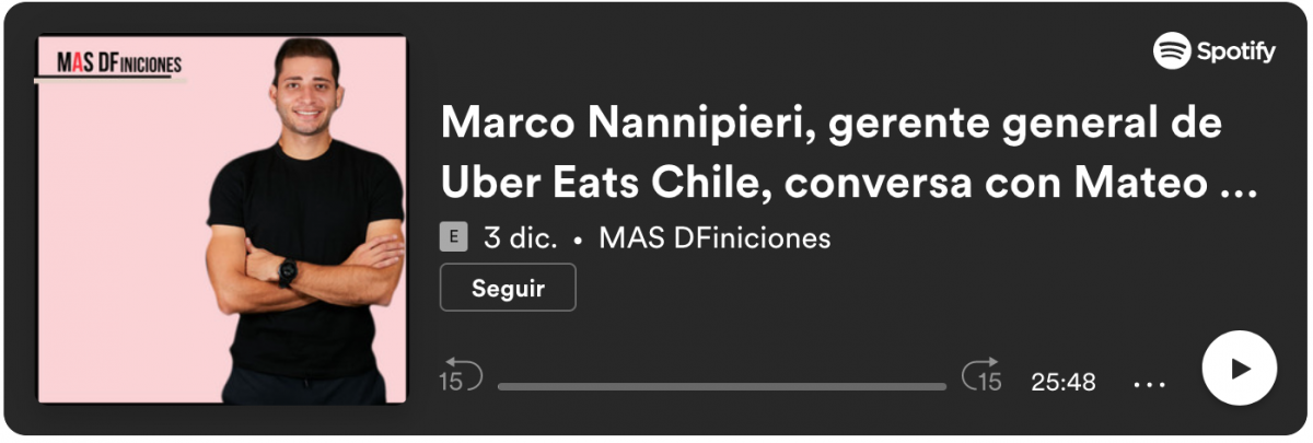 <p>Marco Nannipieri, gerente general de Uber Eats Chile, conversa con Mateo Navas de las innovaciones y próximas alianzas en la aplicación</p>