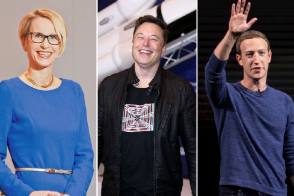 <p>Emma Walmsley directora ejecutiva de GlaxoSmithKline (GSK). Elon Musk Fundador y CEO de Tesla. Mark Zuckerberg CEO de META. Fotos: Bloomberg</p>
