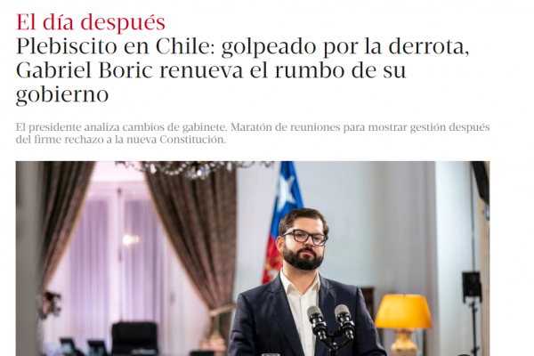 Medios internacionales destacan amplia derrota de Boric y oportunidad perdida para reformar constitución de Pinochet