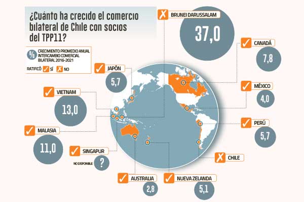 <p>Relación comercial de Chile con cada país del TPP11 mejoró durante los últimos cinco años</p>