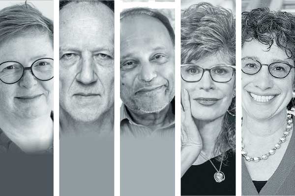 <p>Christina Colclough, fundadora de Why Not Lab. Werner Herzog, director de cine alemán. Sir Partha Disgupta, economista. Shoshana Zuboff, autora de “La era del capitalismo de la vigilancia”. Jodi Halpern, cofundadora y codirectora Grupo Berkeley. Fotos: Lars H. Knudsen y Michael D. Wilson</p>