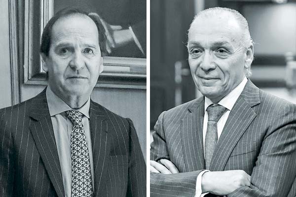 <p>Juan Andrés Camus presidente de la Bolsa de Santiago. Fernando Cañas presidente de la Bolsa Electrónica. Foto: Julio Castro y Archivo</p>