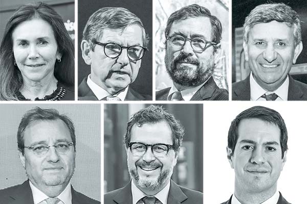 <p>Paola Luksic Fontbona, futura directora de Quiñenco. Pablo Granifo, asumirá como presidente de Quiñenco. Francisco Pérez, futuro presidente de CCU y LQIF. Patricio Jottar, llegará al directorio del Banco de Chile. Óscar Hasbún, futuro director de CCU. Rodrigo Hinzpeter, asumirá como director de LQIF. Vicente Mobarec, llegará al directorio de Invexans. Fotos: Julio Castro y Archivo</p>