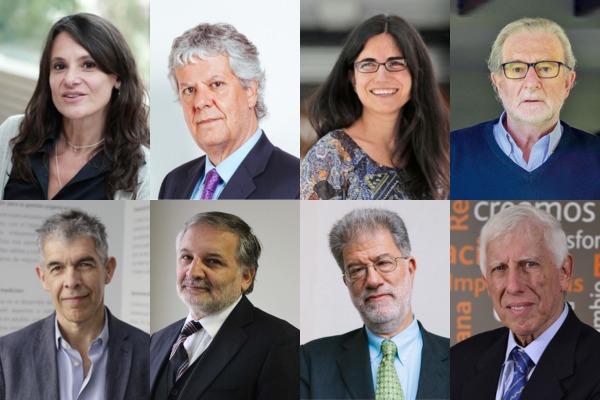 <p>De izquierda a derecha: Andrea Repetto, Nicolás Eyzaguirre, Valentina Paredes, Roberto Zahler, Osvaldo Larrañaga, Eduardo Bitran, Eduardo Engel y Patricio Meller.</p>
