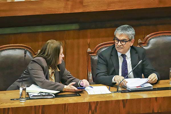 <p>El ministro Marcel estuvo acompañado por la subsecretaria Berner en la testera de la Cámara.</p>