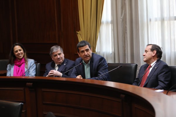 <p>María Francisca Yáñez, NTO Microsoft; Guillermo Marshall, protector UC; Sergio Rademacher, exgerente general Microsoft e Ignacio Sánchez, rector UC.</p>