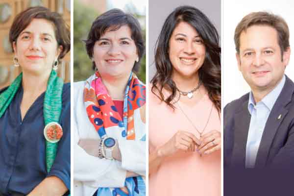 <p>Aisén Etcheverry, ministra de Ciencia, Tecnología, Conocimiento e Innovación. Silvana Becerra, subdirectora de Innovación de la Universidad de los Andes. Varinka Farren, directora ejecutiva de hub APTA. Pedro Bouchon, vicerrector de Investigación de la Universidad Católica. Fotos: Verónica Ortíz y Archivo</p>