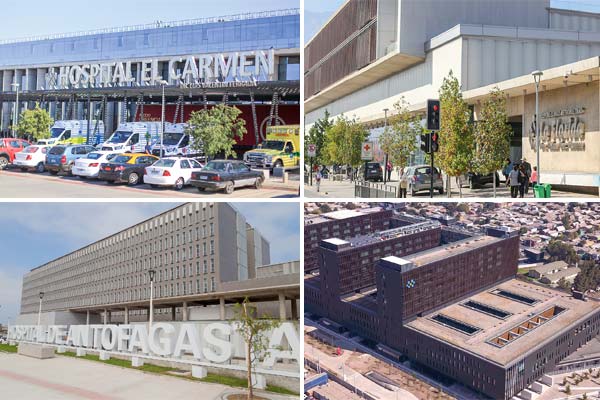 <p>Hospital El Carmen, Maipú, Hospital Doctora Eloísa Díaz, La Florida, Hospital de Antofagasta y Nuevo hospital Félix Bulnes. Fotos: Agencia Uno y Archivo</p>