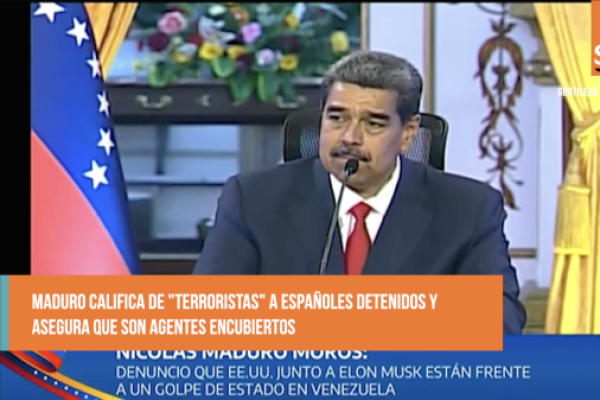 <p>Ahora en DF SUD | Venezuela: Maduro califica de "terroristas" a españoles detenidos y asegura que son agentes encubiertos</p>