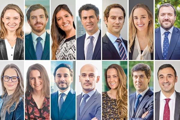 <p>Andrea Von Chrismar, socia Prieto Abogados (libre competencia y regulación). Cristián Carpentier, socio Arteaga Gorziglia (financiamiento). Constanza Rodríguez, socia PPU (mercado de capitales). Manuela Cross, socia PPU (Resolución de Controversias). Mario Fava, socio PPU (Proyectos, Ingeniería y Construcción). Josefa Larraín, social Dla Piper (resolución de controversias). María Francisca Salas, socia Cariola Díez Pérez-Cotapos (comercial / M&A) María Paz de Carcer, socia Cariola Díez Pérez-Cotapos (triburario). Sebastián Barros, socio Barros Silva Varela & Vigil (compliance). Sebastián Contreras, litigante, socio Chahuán Letelier. Francisco Cerda, socio Larraín y Asociados (minería y energía). Francisco Cárcamo, socio Lathrop Mujica Herrera & Diez (laboral). Eduardo Tirado, socio Garrigues Chile (mercantil / M&A). Ignacio Pera, socio Equity Dentons Chile (fintech).</p>