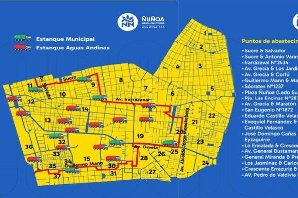 Nuñoa informa a sus vecinos sobre corte de agua de 30 horas hasta las 06:00 horas del lunes