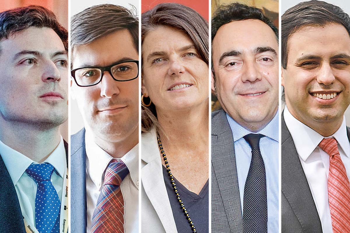 <p>Tomás Bunster, José Ignacio Llodrá, Bettina Horst. Mauricio Villena, Cristóbal Gamboni, Fotos: Verónica Ortíz, Bloomberg y Aton.</p>