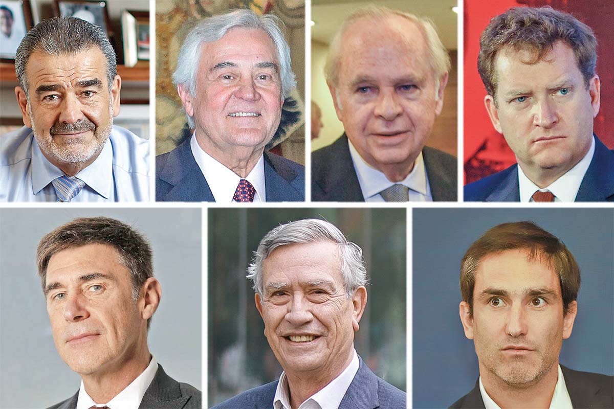 <p>Andrónico Luksic Inversiones Consolidadas. Roberto Angelini Inversiones Angelini. Eliodoro Matte PortoSeguro. Carlos Solari Donaggio Inversiones Megeve. Manfred Paulmann PK One Limited. Luis Enrique Yarur Nueva Altamira. Sebastián Piñera Morel Odisea. </p>