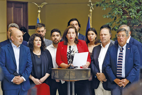 <p>La senadora y presidenta del PS, Paulina Vodanovic, leyó una declaración junto a la bancada de senadores y diputados. Foto: Aton.</p>