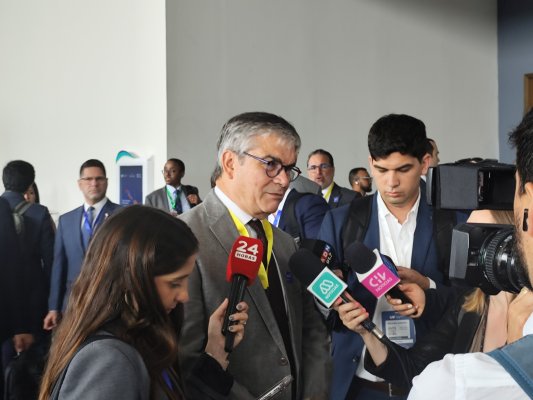 <p>El exministro de Hacienda, Mario Marcel, ayer en el foro de CAF en Panamá.</p>