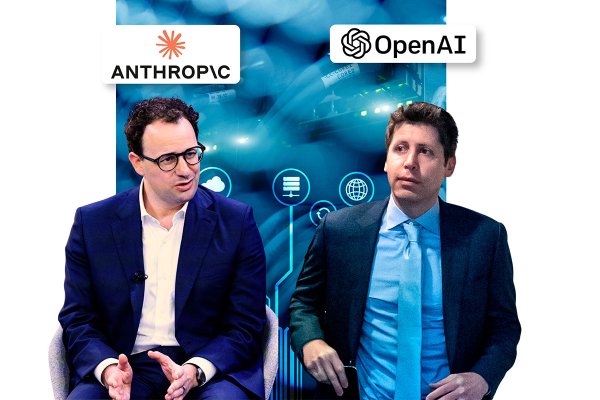 <p>Sam Altman y Dario Amodei. Fotos: Bloomberg</p>